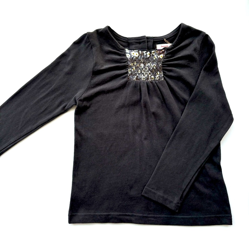 Liberty Art Fabrics NWT Girls Charcoal Gray Floral Cotton Long Sleeve Top 3Y 4Y